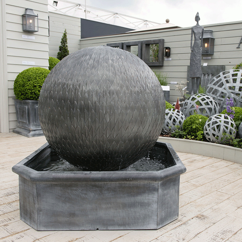 Leaf Ball fountain in an octagonal basin